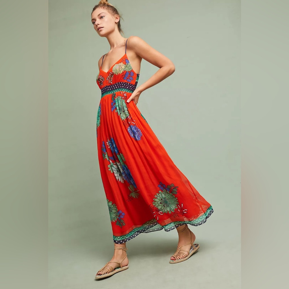 Anthropologie Maeve Ikebana Red Orange Dress